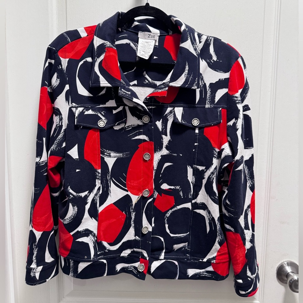 Zoe Michael Phillips Womens Large Heavy Shirt Button Jacket Pockets Long Sleeve